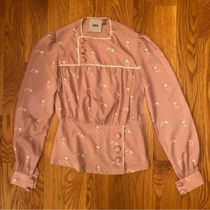 ASOS Dusty Pink White Polka Dots Puffy Sleeves Peplum Blouse Floral Top XS US 2